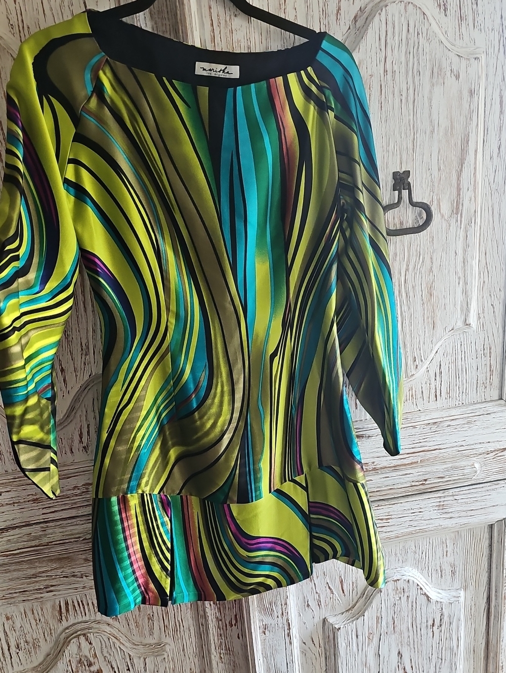 Marika Lime Green Multi-Color Silk Mini Dress - Size S